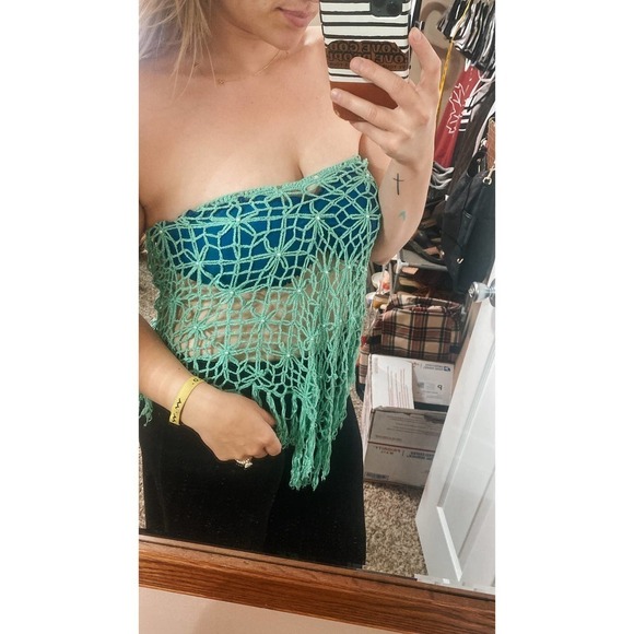 Vintage Y2K Crochet Knitted Boho Swimsuit Cover Up Sarong - Picture 1 of 8